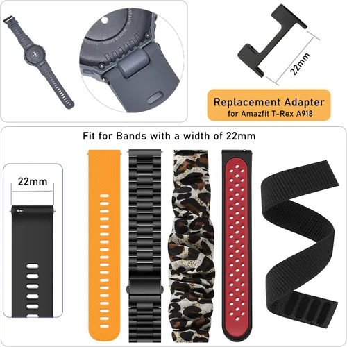 Vista 5 de Bangyee Ajuste para orejetas/conectores/cierres Amazfit T-Rex Pro, 2 adaptadores de conexión de acero inoxidable Connect T-Rex Pro Watch Band Negro
