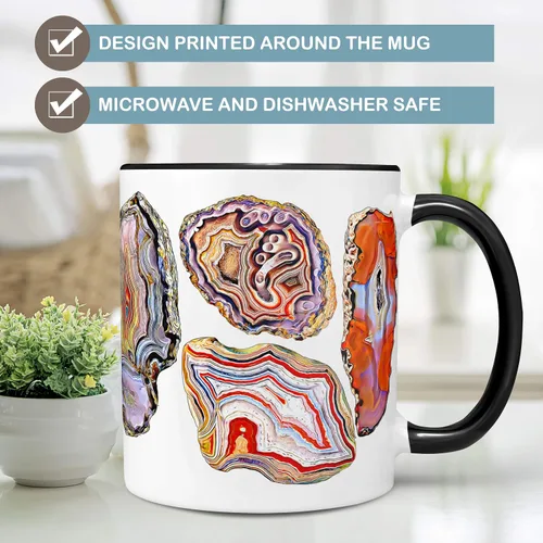 Vista 3 de Agate Geode Slice - Taza de café de cerámica para acuarela, 11 o 15 onzas