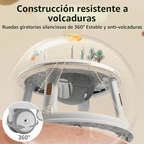 Vista 4 de Andador de bebé 5 en 1 con ruedas, gorila, andador de empuje y mesa de Gris
