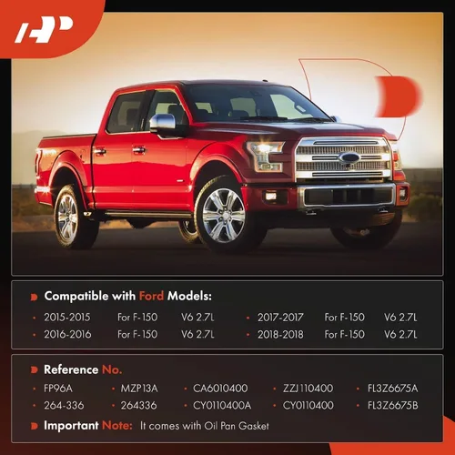 Vista 2 de A-Premium Cárter de aceite de motor con tapón de drenaje, junta, pernos, compatible con Ford F-150 F150 2015 2016 2017 2018 2.7L, sustituye a