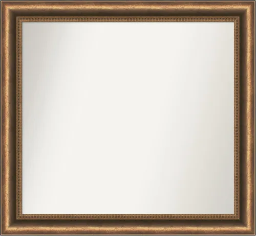 Vista 139 de Amanti Art Espejo de baño de bronce para sobre fregadero, 24 x 24 pulgadas, espejo de tocador cuadrado estrecho de bronce Manhattan, marco de madera