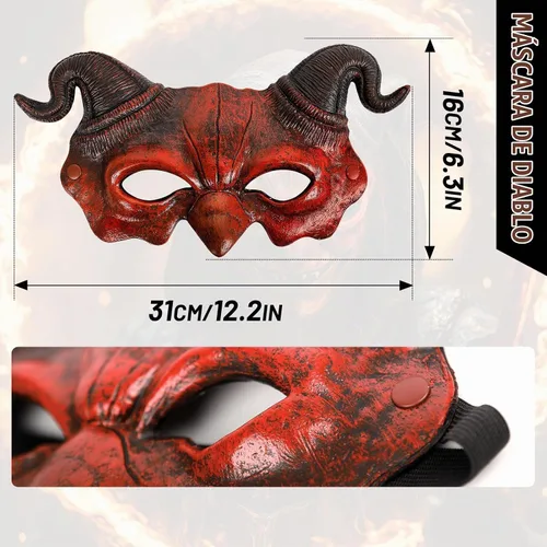 Vista 7 de VZQI Máscara de demonio de media cara de diablo para Halloween, cosplay, accesorios para adultos Rojo