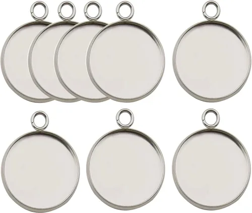 Vista 10 de 50 piezas ajustadas para bandejas colgantes de cabujón con bisel redondo en blanco de acero inoxidable de 10 mm para joyería (10161-10mm-50pcs)