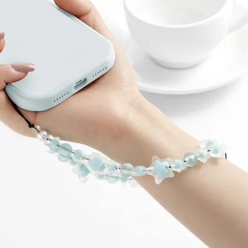 Vista 3 de Correa de muñeca para celular, bonita cadena para teléfono, cordón para teléfono, cadena con cuentas de arcilla, accesorios para teléfono, lindas