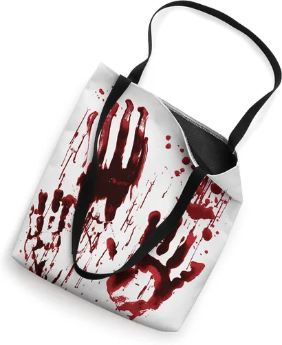 Vista 2 de Bolsa de mano blanca sangrienta con estampado de mano de sangre roja para Halloween