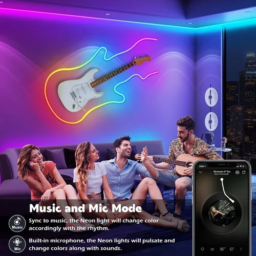 Vista 4 de LETIANPAI Luces de Cuerda de Neón de 15 Pies, Luces de Cuerda LED Flexibles con Control por App/Control Remoto, Múltiples Modos de Sincronización