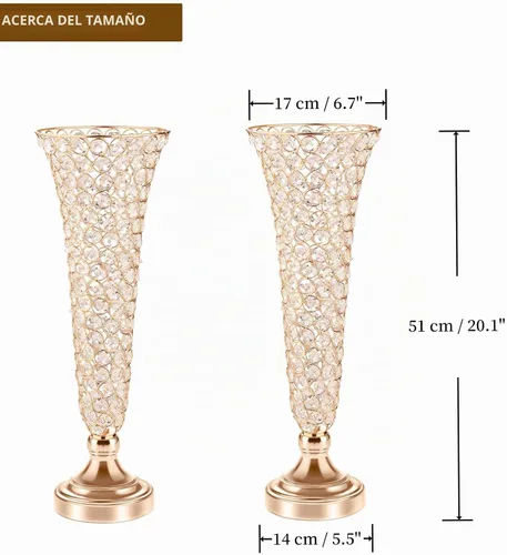 Vista 7 de Jarrones de 20 pulgadas para flores, florero floral de trompeta de cristal, 2 jarrones de cristal para centros de mesa, soporte de flores para Dorado