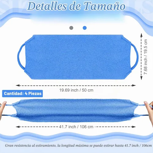 Vista 2 de Moukeren Juego de 4 esponjas exfoliantes para la espalda con mangos, nylon, esponjas exfoliantes de longitud extendida para la espalda, lavables