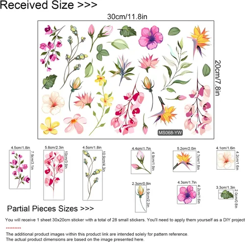 Vista 2 de Calcomanías de espejo floral, calcomanías de pared de flores, calcomanías de pared para despegar y pegar, gráficos estéticos, decoración de baño