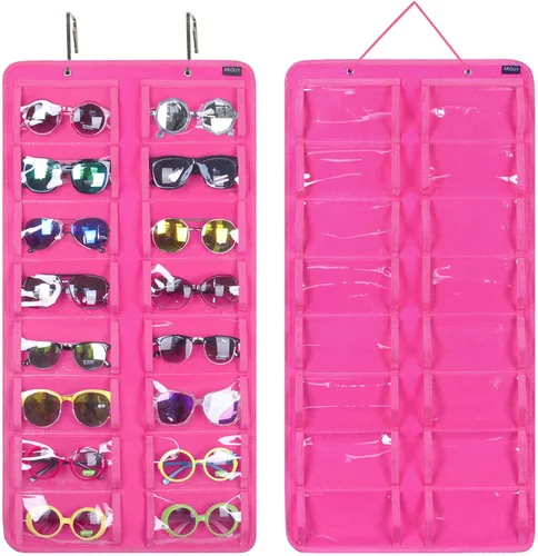 Vista 8 de AROUY Organizador de gafas de sol, organizador de gafas con bolsillo para colgar en la pared - Organizador de gafas de sol con 16 ranuras de fieltro