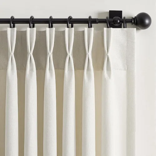 Vista 11 de 2 paneles de cortinas plisadas de lino beige de 84 pulgadas de largo, para dormitorio y sala de estar, cortina plisada con ganchos y pestaña trasera