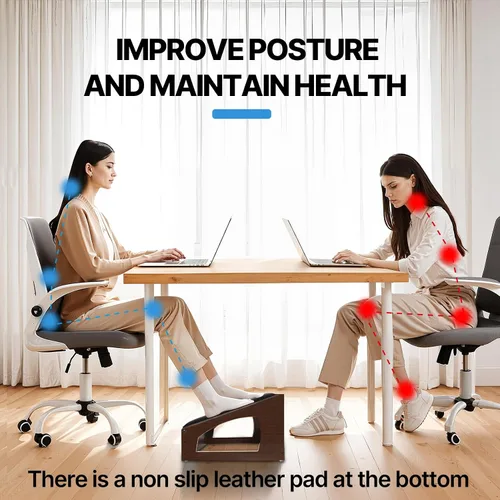 Vista 6 de Reposapiés ergonómico, 4 alturas ajustables, reposapiés debajo del escritorio, almohadillas suaves, reposapiés para oficina, mejora la postura