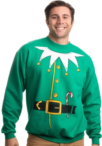 Vista 3 de Disfraz de elfo de Papá Noel Suéter navideño novedoso sudadera con cuello redondo Verde