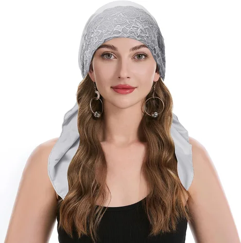 Vista 25 de ZLYC Gorro de quimioterapia para la cabeza preatado, gorro ligero para Verde (Lace Green)
