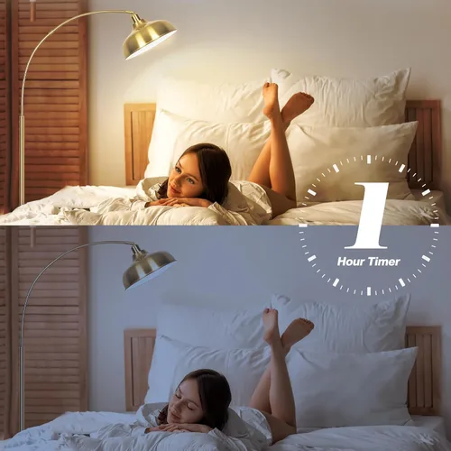 Vista 4 de Lámparas de pie doradas para sala de estar - Lámparas de pie de arco con bombilla de 9W, pantalla de metal ajustable 360°, lámpara de pie regulable