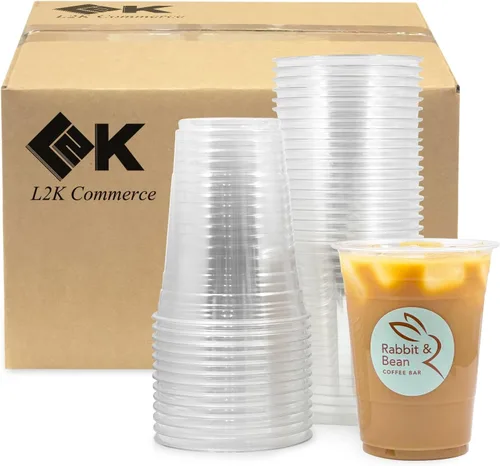 Vista 8 de L2K Tapas planas de plástico PET transparente con ranura para popote (paquete de 50) para 12, 16, 20, 24 onzas. Se adapta a vasos de plástico ultra