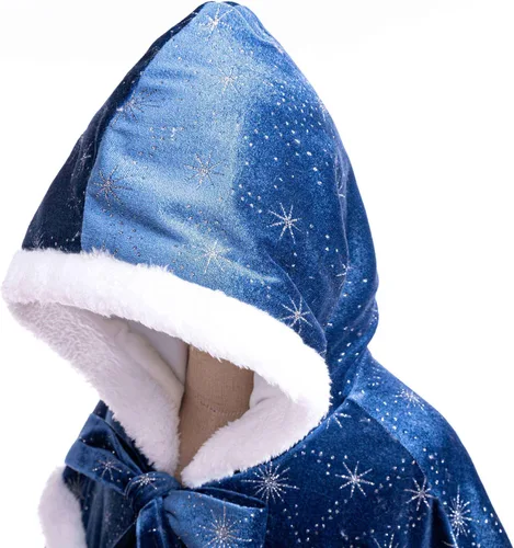 Vista 7 de Capa de Terciopelo para Niñas Elsa, Capa para Niños Pequeños con Capucha, Vestido de Disfraz Infantil