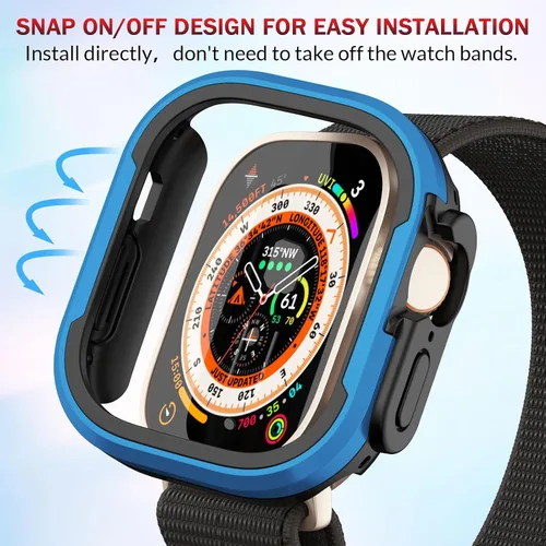 Vista 6 de Funda de metal mate compatible con Apple Watch Ultra 3/2/1 de 1.732 pulgadas, bisel de aluminio mate + [parachoques de TPU suave] Funda protectora