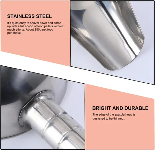 Vista 3 de POPETPOP Cuchara de acero inoxidable para alimentos para mascotas, 1.50 tazas, pala de metal de 8.26 pulgadas, pala de metal para caramelo seco