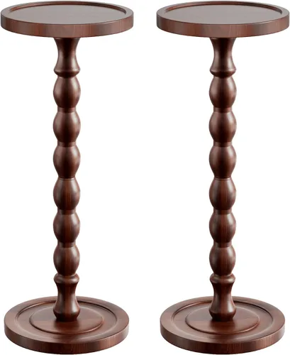 Vista 17 de Mesa auxiliar redonda pequeña, mesa de madera de acacia para espacios pequeños, mesas decorativas modernas, mesas auxiliares de café con pedestal