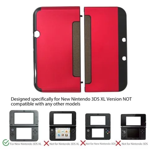Vista 4 de Funda protectora rígida para Nintendo 3DS LL XL 2015 versión, controlador protector de piel cubierta contra peligros y arañazos cotidianos - rojo