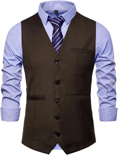 Vista 4 de Chaleco de vestir con cuello en V para hombre, con botones Café