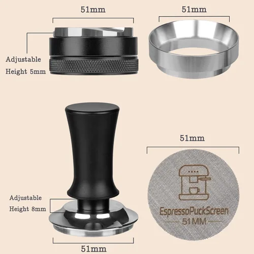Vista 8 de Kit de Tamper de Espresso de 51 mm - Tamper de Café con Resorte, Nivelador Ajustable de Distribuidor de Espresso, Embudo Dosificador Magnético