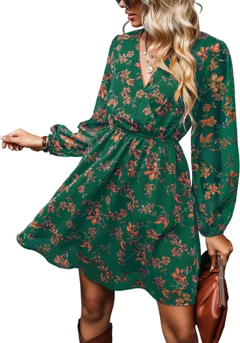 Vista 8 de CUPSHE Vestido floral de otoño para mujer, estilo bohemio, para vacaciones Borgoña Ditsy