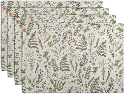 Vista 48 de Juego de 4 manteles individuales del 4 de julio, manteles individuales patrióticos florales con cruces y estrellas del Día de la Independencia y Día