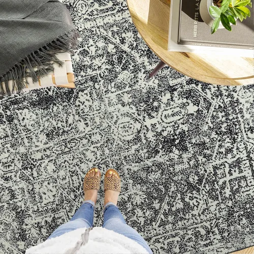 Vista 5 de Morebes Alfombra vintage antideslizante de 2 x 3 y 3 x 5 pies, estilo bohemio, envejecida, no desprende pelusa, con medallón, alfombra