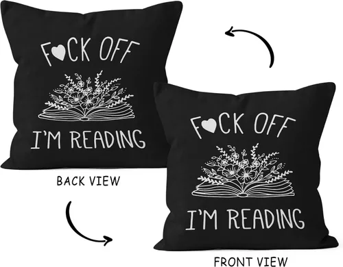 Vista 2 de HIWX Funda de almohada decorativa con texto en inglés "I I'm Reading Book", funda de almohada decorativa con diseño de flores de libro de arte Negro