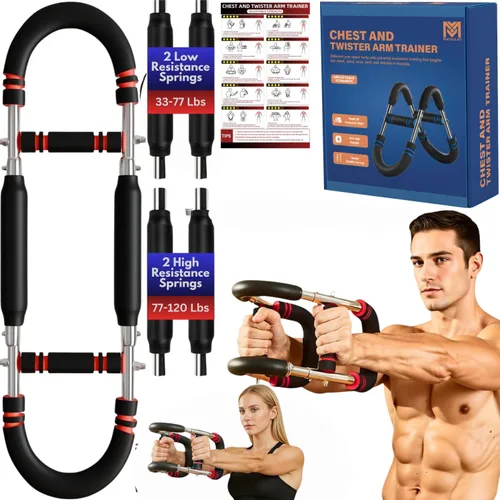 Vista 2 de Twister - Entrenador de brazo para hombres y mujeres, equipo de entrenamiento ajustable de pecho de 30 a 120 libras, con 4 resortes y póster