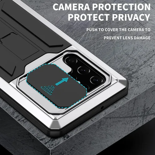 Vista 2 de MIYI - Funda protectora rígida para Samsung Galaxy S22 Ultra 5G, aluminio para exteriores, de metal Gorilla Glass a prueba de golpes, militar