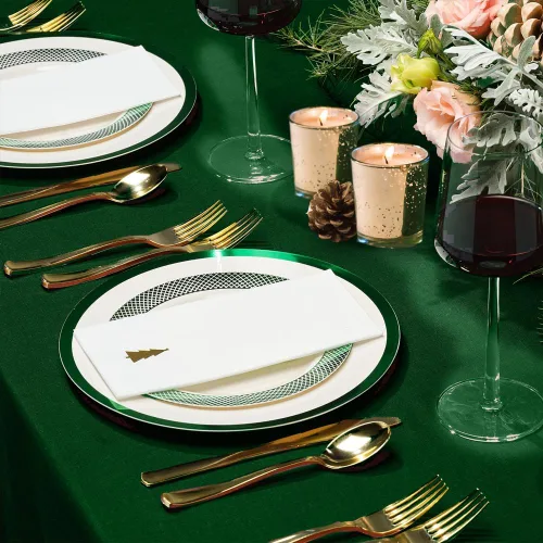 Vista 5 de By Madee HEAVYweight - Juego de vajilla desechable de 175 piezas con borde verde para 25 invitados
