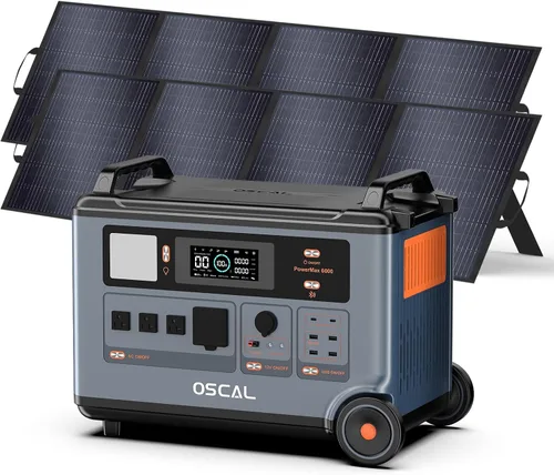 Vista 9 de OSCAL PowerMax 6000 - Generador solar con panel solar de 3 × 400 W, voltaje de fase dividida de 120 V/240 V, salidas de CA de 6000 W