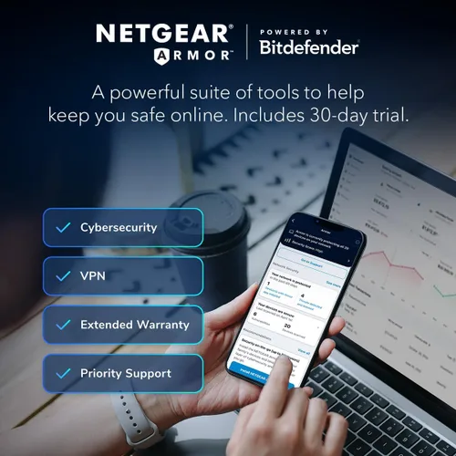Vista 3 de NETGEAR Router WiFi 6 de 4 flujos (R6700AX): características de seguridad, velocidad inalámbrica AX1800 (hasta 1.8 Gbps), cubre hasta 1500 pies