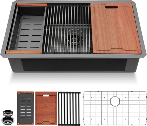 Vista 44 de Lordear - Fregadero de barra de 12 pulgadas bajo montaje, estación de trabajo, calibre 16, T304, 12 x 15, acero inoxidable, fregadero de cocina