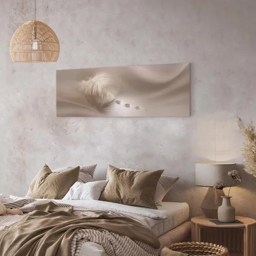 Vista 3 de artgeist Lienzo decorativo para pared, diseño de plumas de 35 x 12 pulgadas, 1 unidad, decoración del hogar, imagen estirada enmarcada para fotos