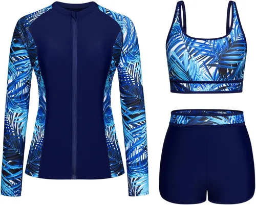 Vista 7 de Conjunto de tankini azteca de manga larga para mujer Negro Gl235