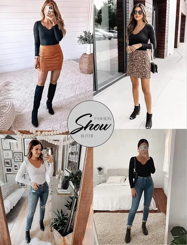 Vista 7 de VICHYIE Camiseta de manga corta con cuello en V para mujer, estilo casual, ajustada