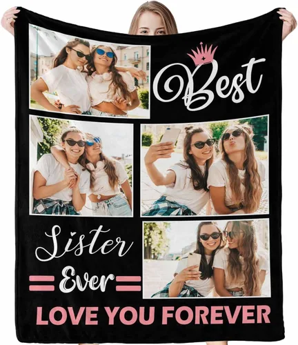 Vista 14 de InterestPrint Regalos para hermanas de hermana manta con collage de fotos, mantas de fotos personalizadas para hermanas, mejores amigas, mujeres
