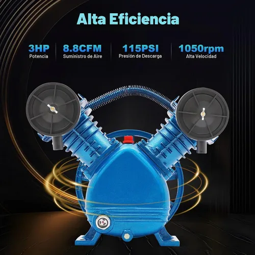 Vista 2 de LOYALHEARTDY Cabezal de bomba de compresor de aire 3HP 175PSI doble cilindro V estilo V reemplazo de la bomba del compresor de aire, cilindro de Azul