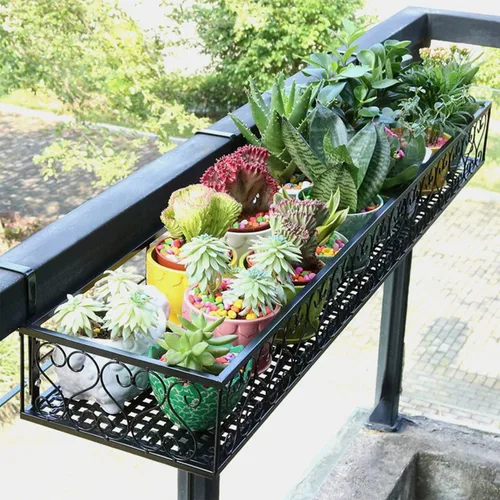 Vista 2 de Saim Estante grande para colgar plantas, macetas de metal con ganchos, cubo de flores para balcón, jardín, ventana, porche, patio