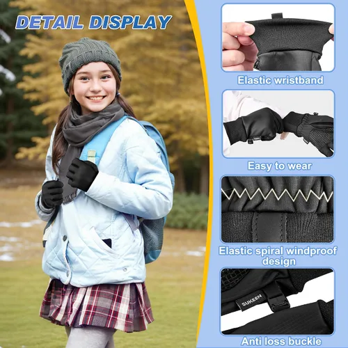 Vista 7 de Sukeen Guantes cálidos de invierno para niños y niñas, resistentes al viento, guantes de poliuretano para clima frío de 4 a 14 años, guantes