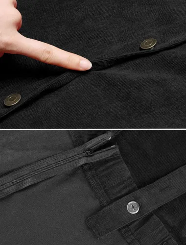 Vista 7 de Allegra K Vestido de pana con botones en la parte delantera y acampanado para mujer