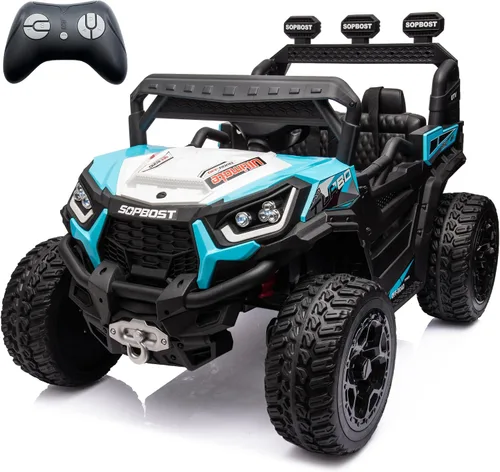 Vista 9 de Sopbost vehículo utilitario 24 V premium 4x4 con control remoto para niños, camión eléctrico todoterreno con neumáticos de goma EVA, cambio entre