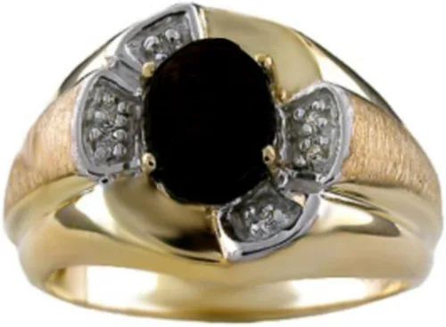 Vista 3 de RYLOS Anillos para hombre de oro amarillo de 14 quilates Anillo de diamante y ojo de tigre de 0.315 x 0.236in, anillos de piedra preciosa