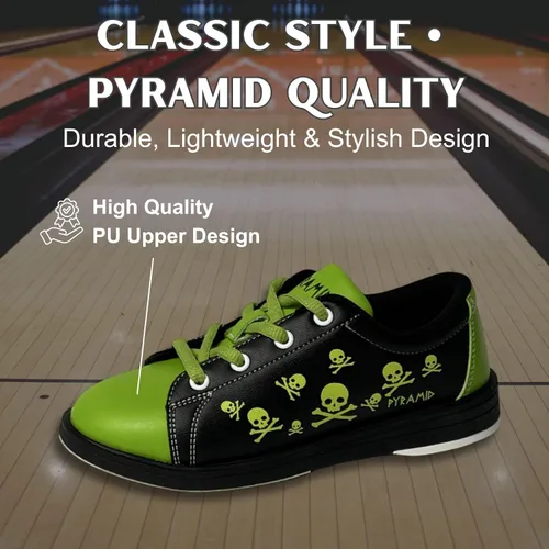Vista 5 de Pyramid Youth Skull Black/Green Bowling Shoes - Universal Slide Soles