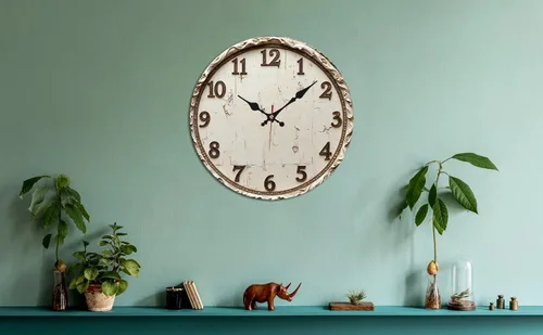 Vista 7 de Reloj de pared de madera envejecida blanco vintage con números tallados 9.8x9.8 in