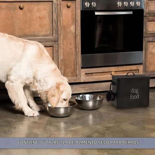 Vista 4 de AuldHome Design - Contenedor retro para comida de perro (negro); contenedor de almacenamiento moderno de estilo granja para comida de mascotas